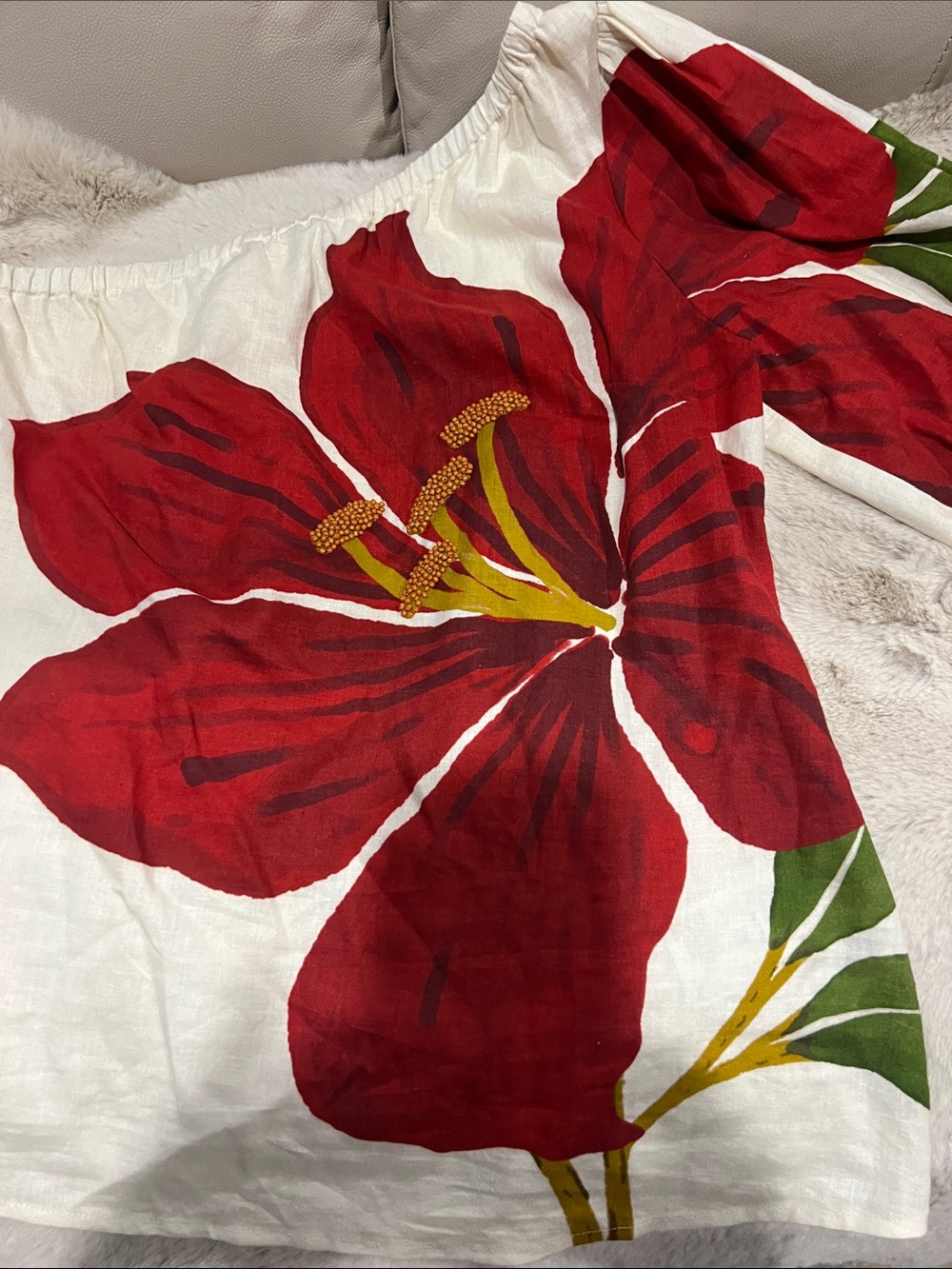 FARM Rio Crop Top with Bold Red Floral Print